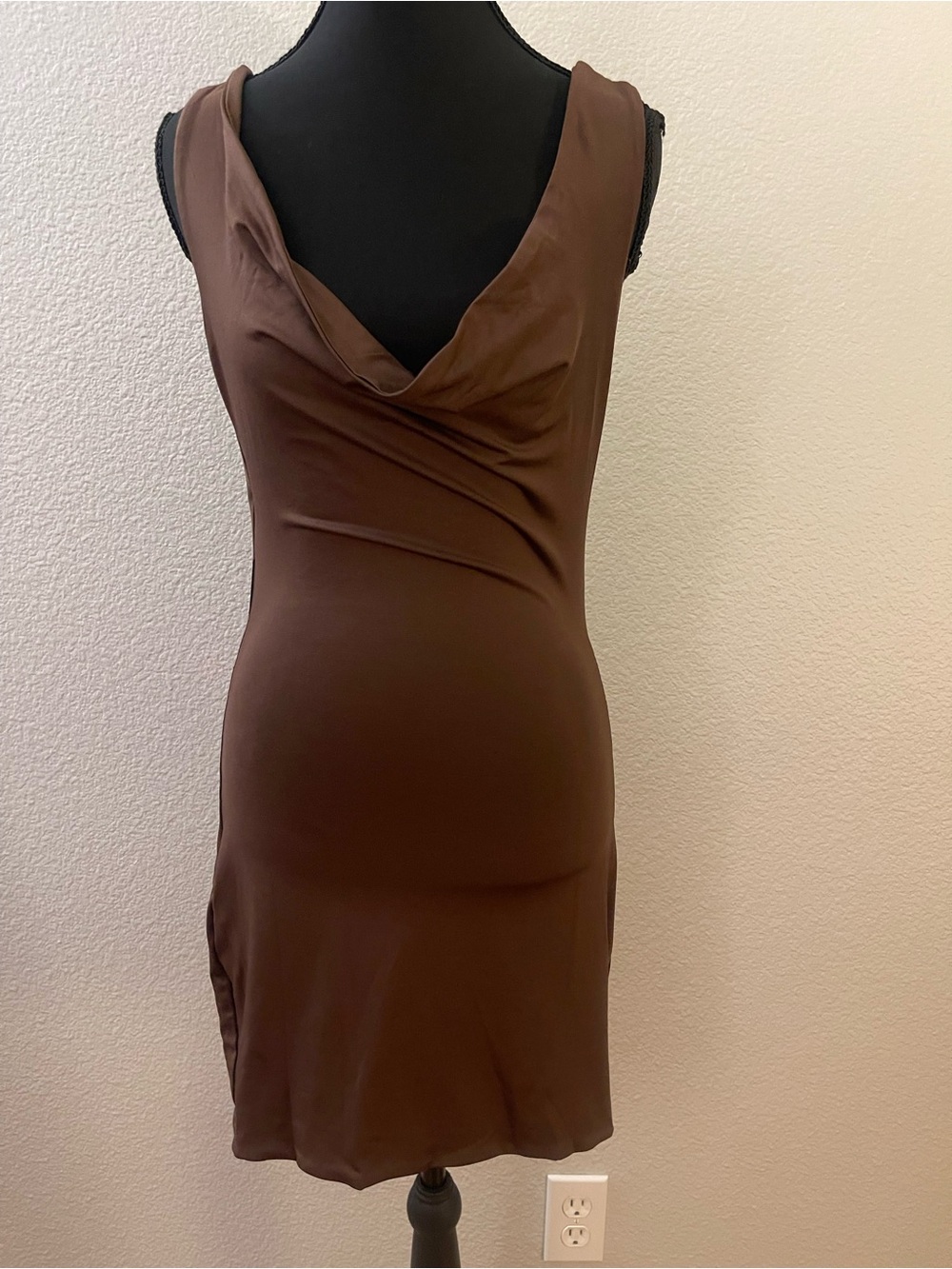 Cotton Candy Brown Cowl Neck Mini Dress